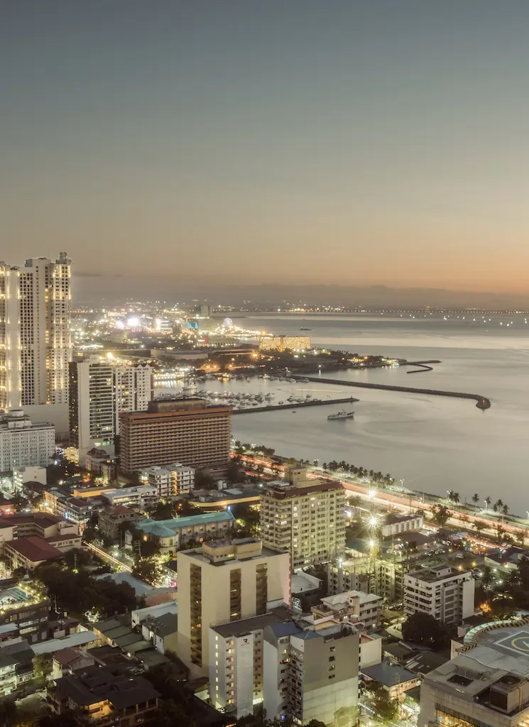 Beautiful Manila city shore Manila Bay skyline during sunset